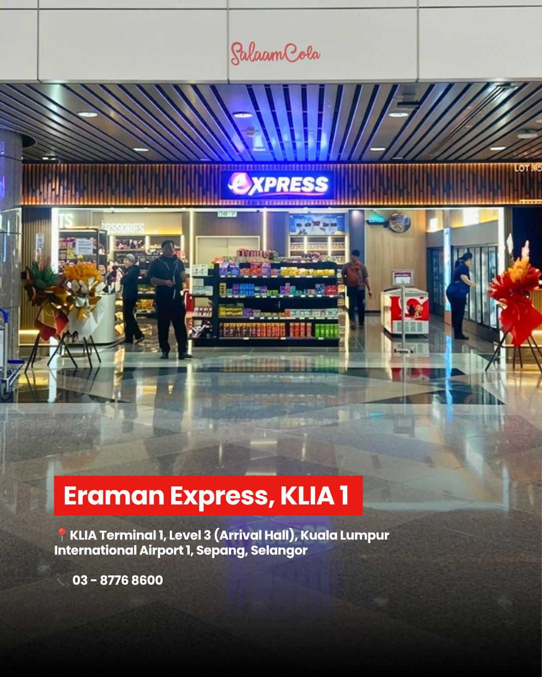 Eraman Express, KLIA 1 — KLIA Terminal 1, Level 3 (Arrival Hall), Sepang, Selangor. Contact: 03-8776 8600
